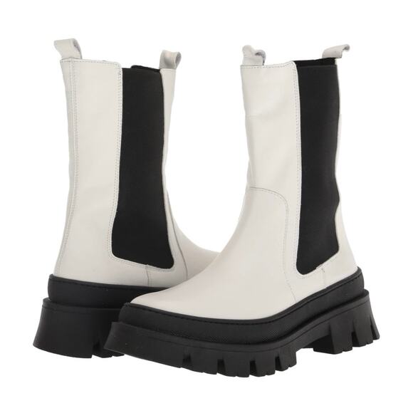 NIB Kenneth Cole 8.5M Maple Lug Sole Platform Combat Chelsea Boot White Leather - Picture 11 of 12